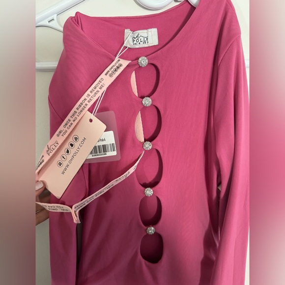 Oh Polly - Hot Pink Rhinestone Cut-out Dress - Picture 5 of 9